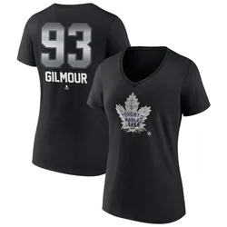 Doug Gilmour Toronto Maple Leafs Women's Black Midnight Mascot Logo V-Neck T-Shirt